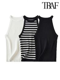 TRAF Summer Chic Stripe Sleeveless T Shirts Strap Tops Woman Simple Sexy Sports Vest Female Y2k Tank Bottom Shirt Mujer 240403