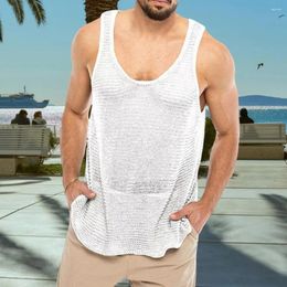 Men's Tank Tops Men Summer Vest Knitted Sleeveless O-neck Top Loose Fit Solid Colour For Streetwear Stretchy