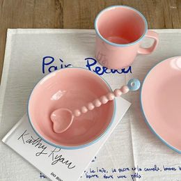 Bowls Sweety Ceramic Soup Ramen Bowl Dessert Cake Plate Milk Coffee Cup Creative Heart Pearl Shape Spoon Vintage Couple Tableware