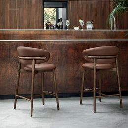 Modern Simple Solid Wood Bar Chair Nordic Light Luxury Designer Fabric Bar Stools for Kitchen Home Living Room High Bar Chairs
