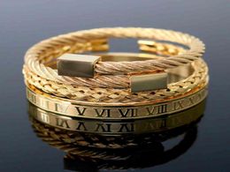 selling stainls hexagon square head Roman numeral Braided Bracelet men039s gold titanium steel bracelet15154189841763