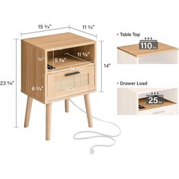 Bed Nightstand, End Table, with Charging Station, Bedside Tables, Wood Side Table with Storage Drawer, Bedroom Nightstand