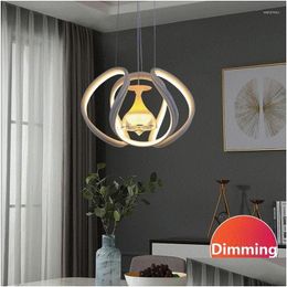 Pendant Lamps Six-Color Three-Stage Dimming Dining Led Chandelier Postmodern Nordic Bar Counter Lighting Exhibition Lamp Drop Deliver Dhdb8