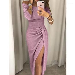 Casual Dresses Female Split Evening Gown Women Boat Neck Sexy Dinner Dress