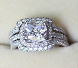 Victoria Wieck Cushion cut 8mm Diamond 10KT White Gold Filled Lovers 3in1 Engagement Wedding Ring Set Sz 5116166739