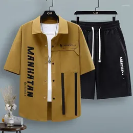 Men's Tracksuits Trendy College Style Summer Suit Shirt Shorts Single Breasted Short Sleeved And High Street Casual Travel Se