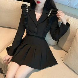 Suit with Skirt and Blazer Womens Short 2 Sets Grey Two Piece Set for Women 2024 Black Summer Long Sleeve Outfit Mini Jacket Hot
