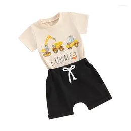 Clothing Sets Toddler Baby Boys Birthday Boy Outfit Short Sleeve Construction Excavator T-shirt And Solid Shorts Set