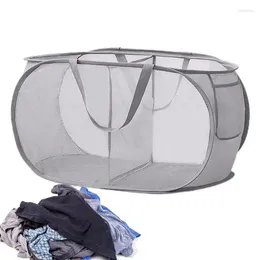 Laundry Bags Mesh Hamper Collapsible Dirty Clothes Storage With Dividers Portable Basket For Bedroom