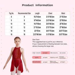 Kids Girls Shiny Rhinestones Figure Skating Ballet Lyrical Dance Performance Costume Mock Neck Cutout Back Tutu Leotard Dress