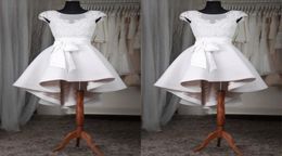 White Short Homecoming Dresses Sheer Neck Cap Sleeves Appliques Lace Satin Custom Made High Low Prom Dresses Fast 6295140