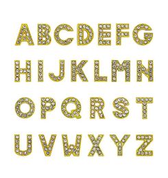 1300pcslot AZ Gold Colour full rhinestone Slide letter 8mm diy charms alphabet fit for 8MM leather wristband keychains8107242