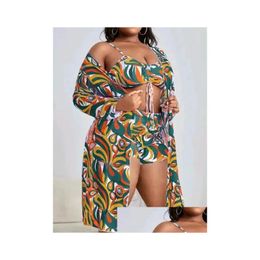 Women'S Swimwear 2024 Plus Big Size For Women Swimsuit Large Bathing Suits Three-Piece Push Up Bikini Set Y Separate Stylish 240309 D Dhvwf