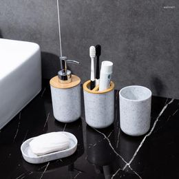 Liquid Soap Dispenser 4PCS Set Imitation Marble Kitchen Bathroom Dispener Bottle Shampoo Spender Mouthwash Cup Dish Toothpaste Holder