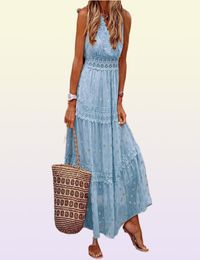 Casual Dresses Women Fashion Sexy Maxi Dress Summer Beach Holiday Polka Dots Boho Crochet Lace V Neck Ladies Sleeveless Slip1149049