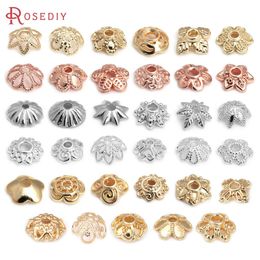 50PCS 18K Gold Color Brass Flower Tree Leaf Round Beads Caps Tessal Caps Jewelry Beads Making Supplies Diy Findings Accessories 240408