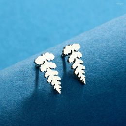 Stud Earrings Kinitia Laser Carved Fashionable Stainless Steel Fern Leaf Studies Anniversary Gift