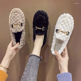 Casual Shoes Lefu Plush Women Wear 2024 Warm Chain Anti-skid Flat Bottom Net Red Home Cotton In Autumn And Winter