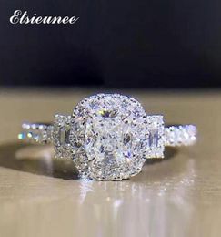 Cluster Rings ELSIEUNEE 925 Sterling Silver Square Simulated Moissanite Zircon Wedding Engagement Ring Three Stones For Women Whol4118201