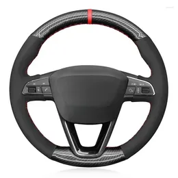 Steering Wheel Covers DIY Black Suede Carbon Fiber Leather Car Cover For Seat Leon 2013-2024 Ibiza Alhambra Arona Ateca Tarraco Toledo
