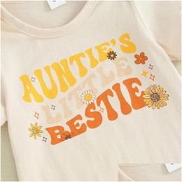 Clothing Sets Born Baby Girl Summer Clothes Aunties Little Ie Short Sleeve Romper Floral Bell Bottom Pants Headband Set Drop Delivery Otc6X