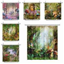 Shower Curtains Enchanted Forest Curtain Cartoon Magic Tale Mushroom Wonderland Gothic Waterproof Bath Decor With Hooks