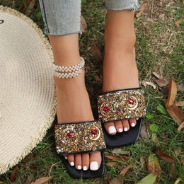 Slippers 2024 Women's Summer Luxury Sequin Designer Flat Anti-Slip Sandals Sexy Slingback Outdoor Leisure Vacation Flip Flops