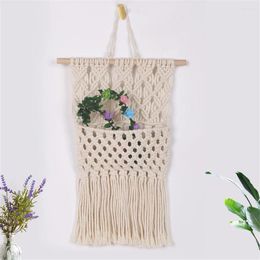 Tapestries Boho Hanging Basket Woven Pocket Macrame Wall Tapestry Bohemian Room Decoration Nordic Style Home Dorm Chic Accents