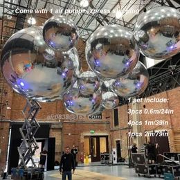 1 Set Silver Inflatable Mirror Ball Giant Hanging Disco Mirror Sphere Gold Iridescent Reuseable Metallic Balloons For Decoration