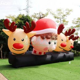 10m 32.8ft length Inflatable Christmas Elk and Cartoon Head Base with Red Hat and LED Lights for Festival/Holiday Decoration or Stage
