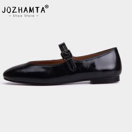 JOZHAMTA Size 33-42 Women Ballet Flats Shoes Real Leather Buckle Strap Casual Loafers Low Heels Luxury Mary Janes Office Lady 240329