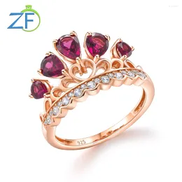 Cluster Rings GZ ZONGFA Pure 925 Sterling Silve Crown Ring For Women Natural Garnet Gemstone Elegant Party 14K Rose Gold Plated Fine Jewellery