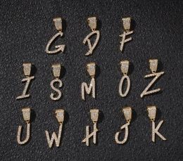 Men AZ Cursive Initial Letters Name Pendant Necklace Iced Out Cubic Zircon 26 Alphabet Charm Hip Hop Chain Necklace Stateme9539612