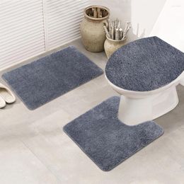 Bath Mats Bathroom Toilet Three-piece Carpet Non-slip Floor Mat Absorbent Solid Colour Microfiber U-shaped