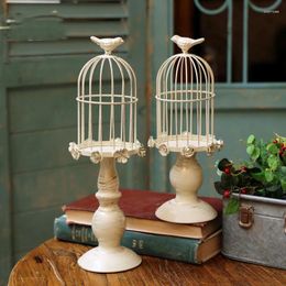 Candle Holders American Creative Rose Flower Wrought Iron Birdcage Retro Candlestick Restaurant Outdoor Home Homestay Desktop Decoration