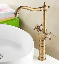 Bathroom Sink Faucets Basin Antique Brass Faucet Swivel Spout Double Handle And Cold Water Mixer Taps Lan011