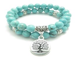 SN0643 Tree of Life Jewellery Yoga Mala Bracelet Turquoise Healing Protection Elastic Beaded Stacking Bracelet Spiritual Jewellery ps07688700