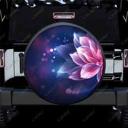 Abstract Lotus Flower Polyester Universal Spare Wheel Tyre Cover Custom Tire-Covers for Trailer RV SUV Truck Camper