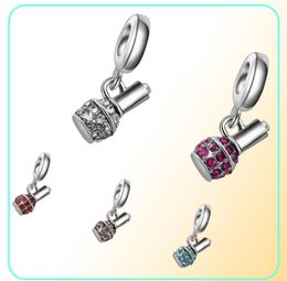 Whole 20pcs lot Fashion Rhinestone Nail Polish Bottle Design Silver plated Dangle DIY Charms fit European BraceletNecklace 3863978