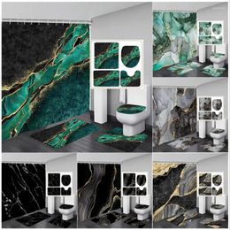 Shower Curtains Abstract Marble Curtain Set Black Green Pattern Gold Line Texture Modern Bathroom Decor Rugs Bath Mats Toilet Lid Cover