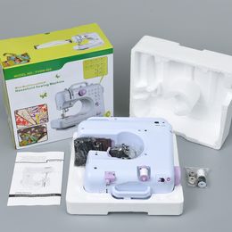 Inne Portable Sewing Machine Electric Mini Household Crafting Mending Overlock 12 Stitch Pedal With Presser Foot Table Beginners