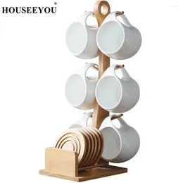 Cups Saucers Ceramic Coffee Cup And Saucer Set Flower Tea Household Creative With 6 Sets Of Shelves Hanging