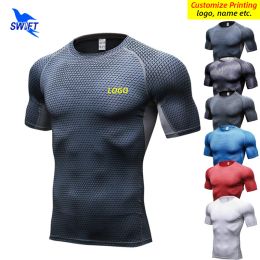 T-Shirts Customize LOGO 3D Printed Compression Running Shirt Men Quick Dry Bodybuilding Gym Fitness Workout Tops Tees Elastic Sportswear