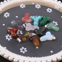 Pendant Necklaces Fashion Cartoon Key Natural Stone Malachite Crystal Agate Charm DIY Making Necklace Jewellery Accessories