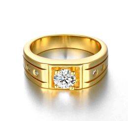 Luxury Men Jewellery Platinumgoldrosegold Plated Solitaire Bezel Set Cz Crystal Groove Band Pinky Ring Us Size8107689643