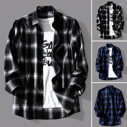 Men's Casual Shirts Chic Men Spring Shirt Streetwear Autumn Coat Turn-down Collar Dress Up Young Style