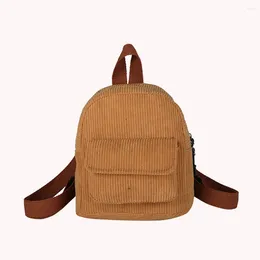 School Bags Women Fashion Mini Backpack Versatile Corduroy Solid Colour Retro Travel Student Book Bag For