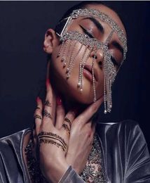 2021 Luxury Full Rhinestone Tassel Mask Masquerade Face Jewellery for Women Sexy Crystal Chain Cosplay Face Mask Face Accessories Q08675085