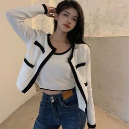 Women's Knits Autumn Cardigan Sweaters Knited Vest For Women One Size Long Sleeve Loose Outerwear Colour Block