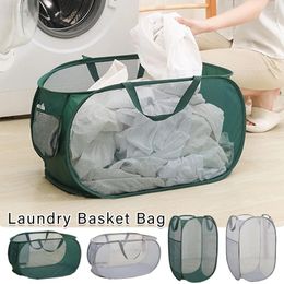 Laundry Bags Foldable Mesh Baskets Washing Hampers Bathroom Dirty Clothes Storage Hand-Basket Hollow Toy Basket